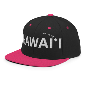 Hawai'i Islands Regular Snapback Hat | Black / Neon Pink | 3D Puff White - Image 3