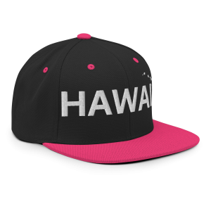 Hawai'i Islands Regular Snapback Hat | Black / Neon Pink | 3D Puff White - Image 5