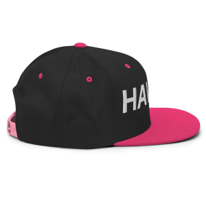 Hawai'i Islands Regular Snapback Hat | Black / Neon Pink | 3D Puff White - Image 6
