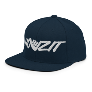 Howzit Shaka Letter Classic Snapback Hat | Navy | 3D Puff White - Image 3