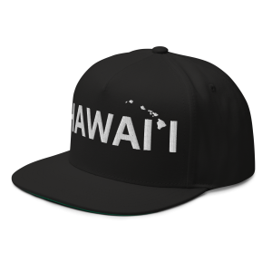 Hawai'i Islands Flat Bill Cap | Black | 3D Puff White - Image 3