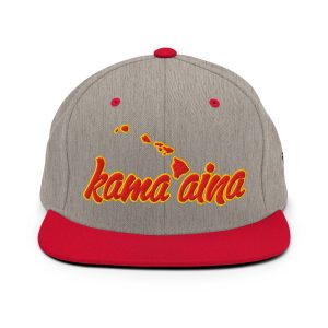 Kama'aina Islands Script Classic Snapback Hat | Heather Grey / Red | 3D Puff Multicolor - Image 7