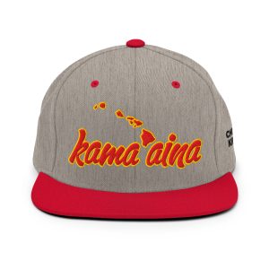 Kama'aina Islands Script Classic Snapback Hat | Heather Grey / Red | 3D Puff Multicolor - Image 13