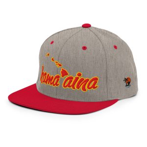 Kama'aina Islands Script Classic Snapback Hat | Heather Grey / Red | 3D Puff Multicolor - Image 9