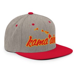 Kama'aina Islands Script Classic Snapback Hat | Heather Grey / Red | 3D Puff Multicolor - Image 17